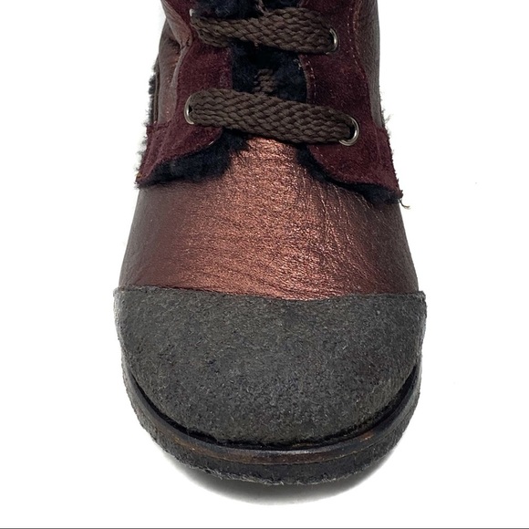 FENDI Vintage Metallic Leather Shearling Boots - Picture 6 of 8